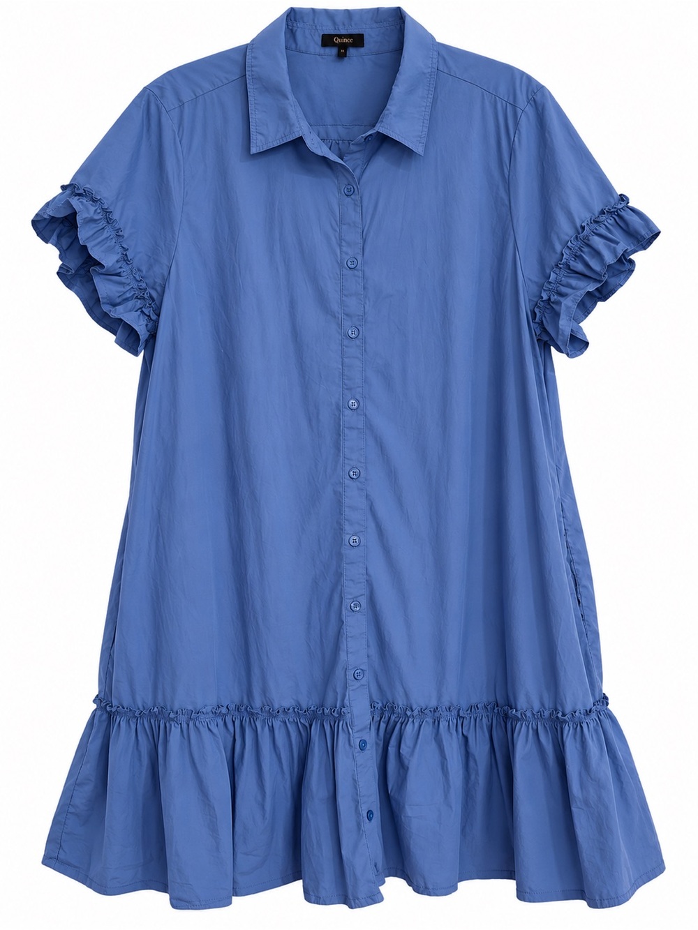 Quince 100% Organic Cotton Poplin Short Sleeve Ruffle Shirt Dress - Size XL